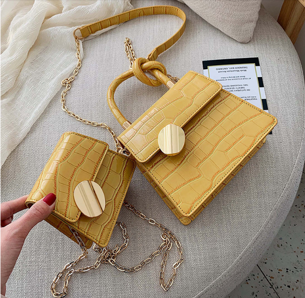 Big and mini golden buckel croco bag - Miss-originality