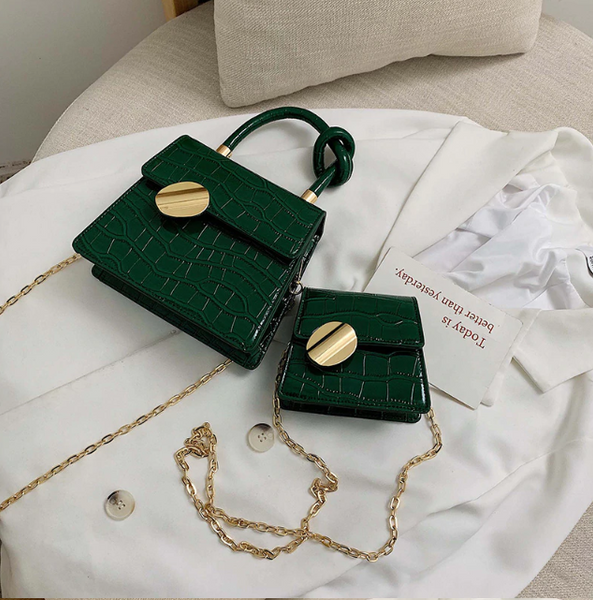 Big and mini golden buckel croco bag - Miss-originality