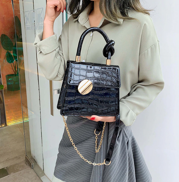 Big and mini golden buckel croco bag - Miss-originality