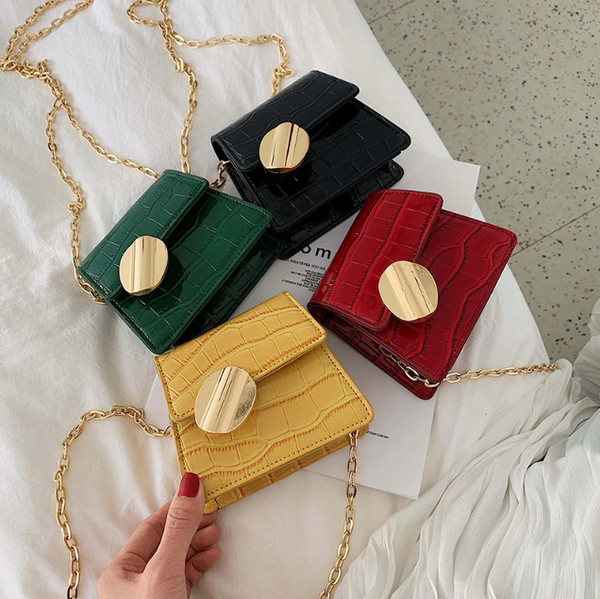 Big and mini golden buckel croco bag - Miss-originality