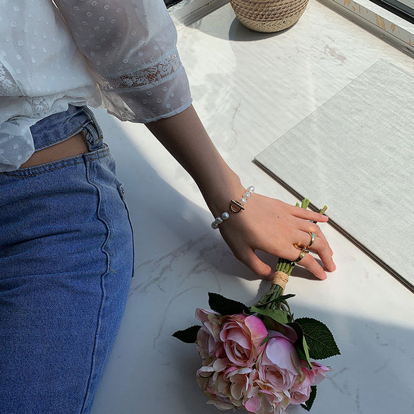 New Baroque Irregular Pearls Gold Metal Link Chain Bracelets - Miss-originality