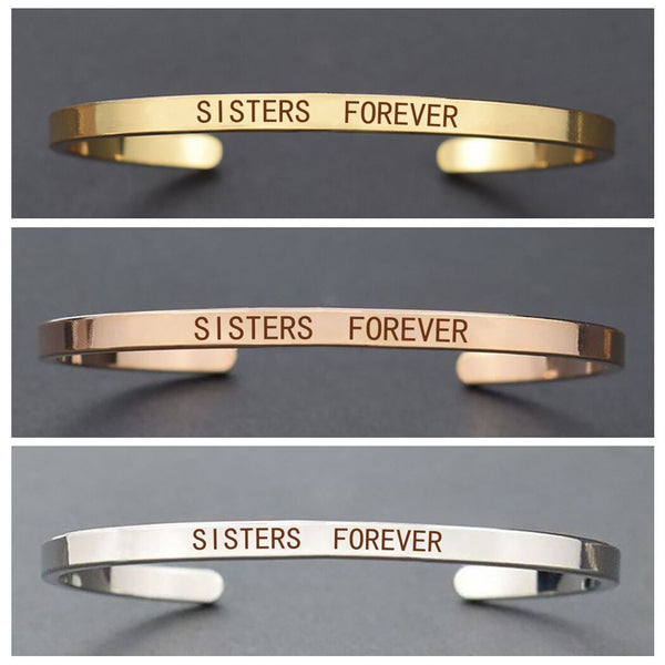 Sister Forever Friends Forever Quote Bracelet Stainless Steel Cuff - Miss-originality