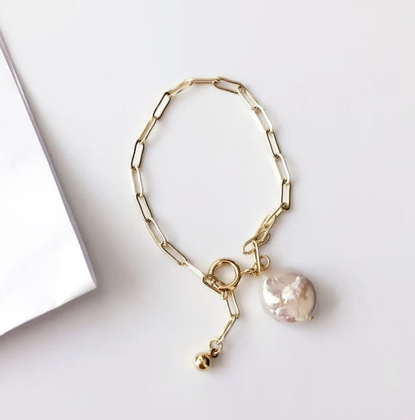 New Baroque Irregular Pearls Gold Metal Link Chain Bracelets - Miss-originality