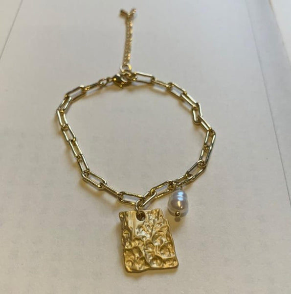 New Baroque Irregular Pearls Gold Metal Link Chain Bracelets - Miss-originality