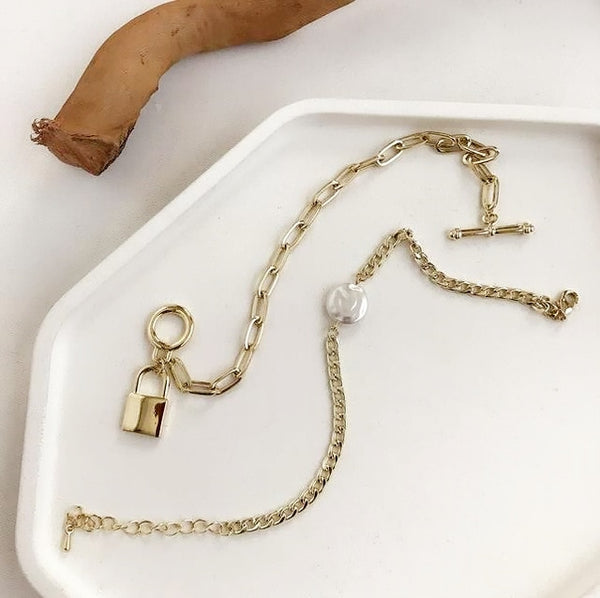 New Baroque Irregular Pearls Gold Metal Link Chain Bracelets - Miss-originality