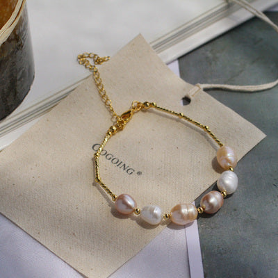 New Baroque Irregular Pearls Gold Metal Link Chain Bracelets - Miss-originality