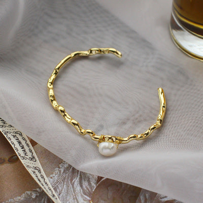 New Baroque Irregular Pearls Gold Metal Link Chain Bracelets - Miss-originality
