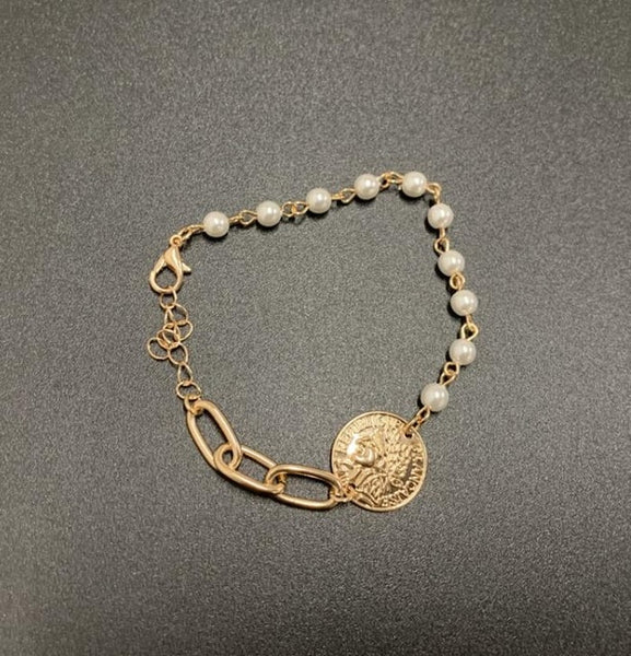 New Baroque Irregular Pearls Gold Metal Link Chain Bracelets - Miss-originality