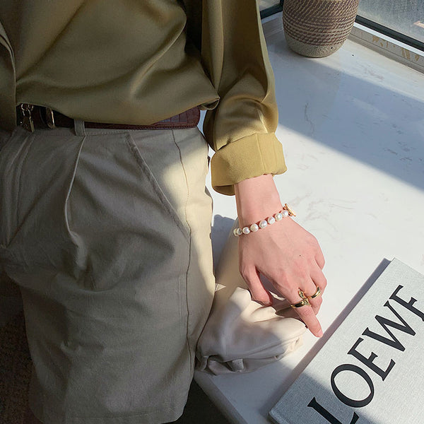 New Baroque Irregular Pearls Gold Metal Link Chain Bracelets - Miss-originality