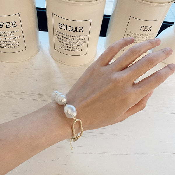 New Baroque Irregular Pearls Gold Metal Link Chain Bracelets - Miss-originality