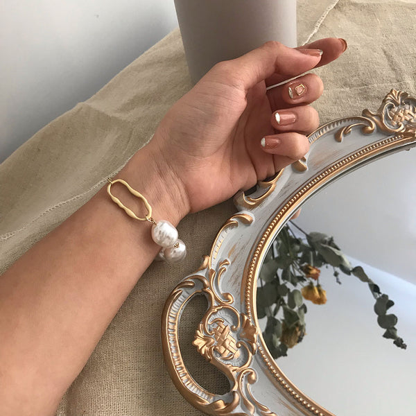 New Baroque Irregular Pearls Gold Metal Link Chain Bracelets - Miss-originality