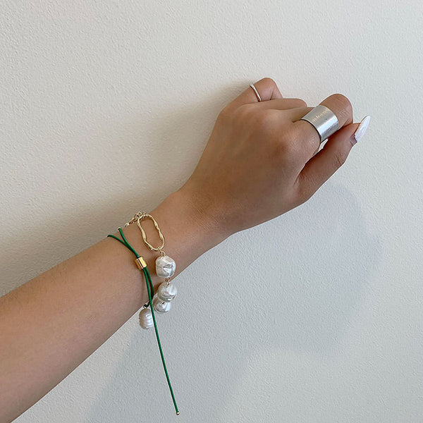 New Baroque Irregular Pearls Gold Metal Link Chain Bracelets - Miss-originality