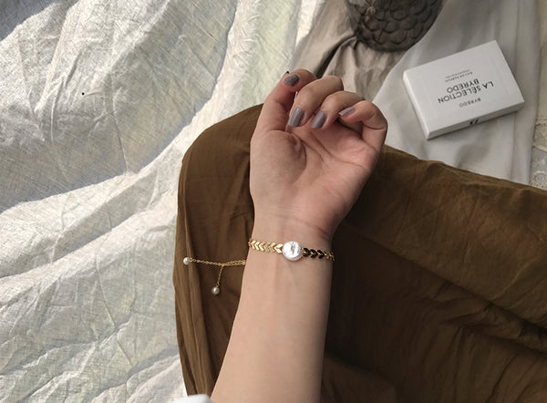 New Baroque Irregular Pearls Gold Metal Link Chain Bracelets - Miss-originality