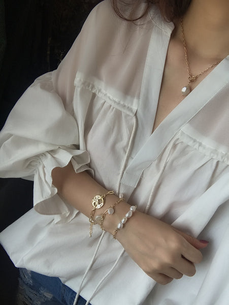 New Baroque Irregular Pearls Gold Metal Link Chain Bracelets - Miss-originality