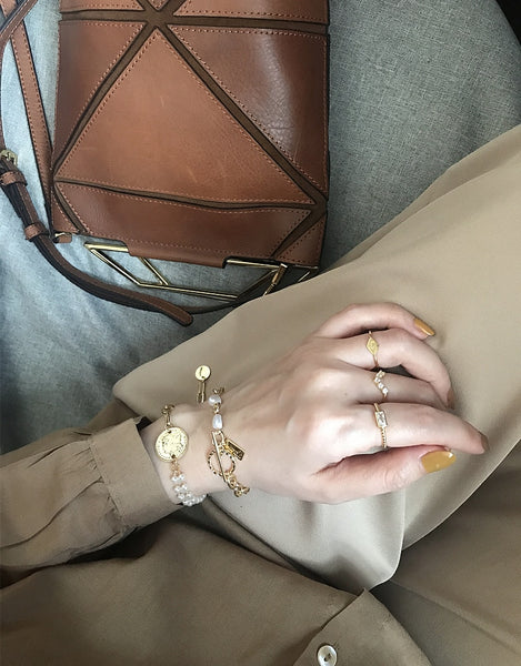 New Baroque Irregular Pearls Gold Metal Link Chain Bracelets - Miss-originality