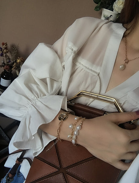 New Baroque Irregular Pearls Gold Metal Link Chain Bracelets - Miss-originality