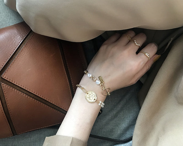 New Baroque Irregular Pearls Gold Metal Link Chain Bracelets - Miss-originality