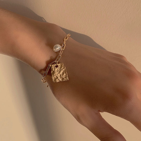 New Baroque Irregular Pearls Gold Metal Link Chain Bracelets - Miss-originality