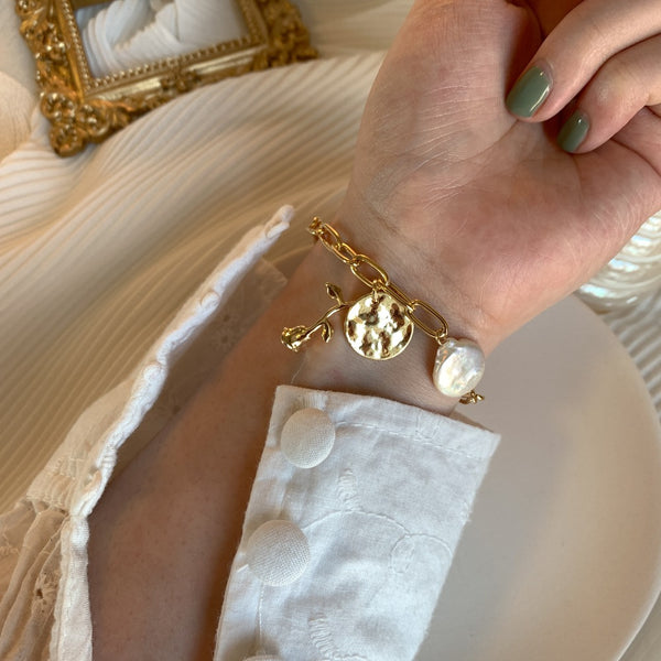 New Baroque Irregular Pearls Gold Metal Link Chain Bracelets - Miss-originality