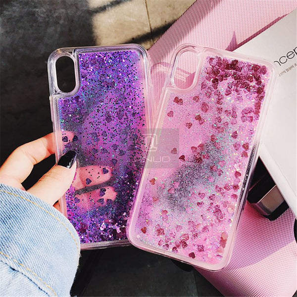 Love Heart Glitter Phone Case For iphone Liquid Quicksand Cover Bling Sequin - Miss-originality