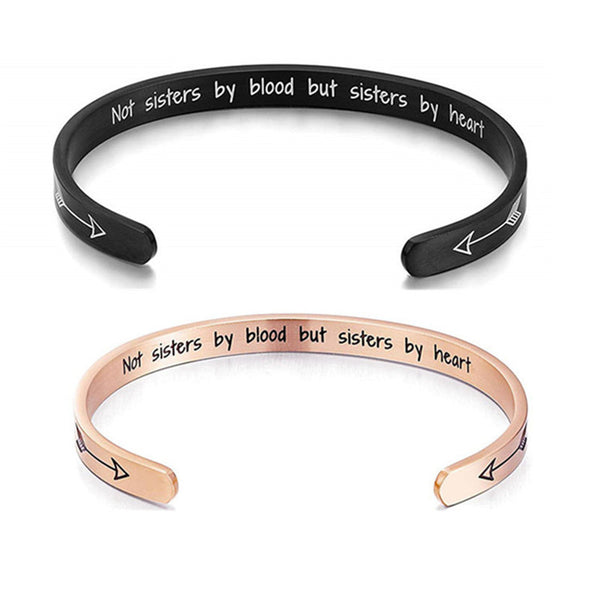 Friendship Stainless Steel Bracelets Best Friends Cuff Bracelet Bangle “Not Sisters By Blood But Sisters By Heart” - Miss-originality
