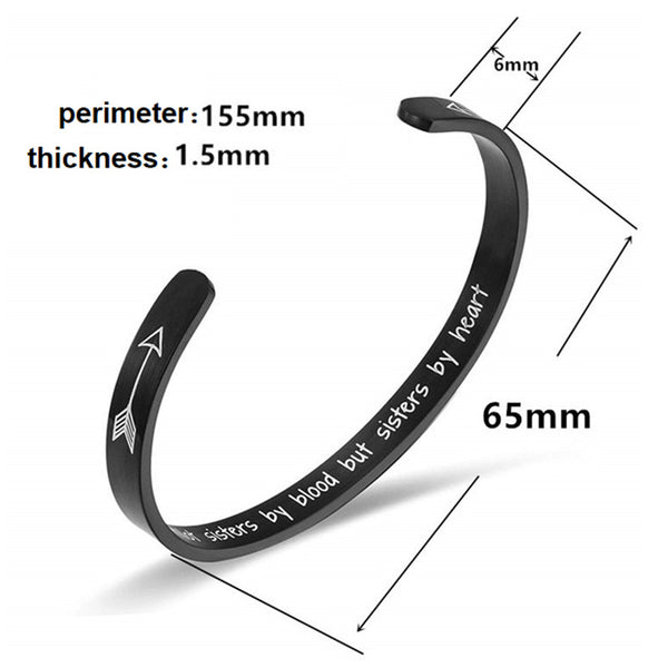 Friendship Stainless Steel Bracelets Best Friends Cuff Bracelet Bangle “Not Sisters By Blood But Sisters By Heart” - Miss-originality