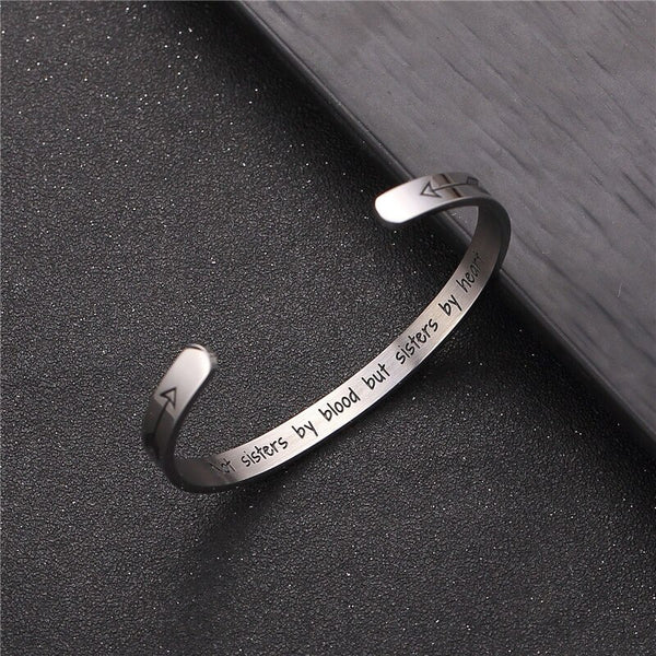 Friendship Stainless Steel Bracelets Best Friends Cuff Bracelet Bangle “Not Sisters By Blood But Sisters By Heart” - Miss-originality