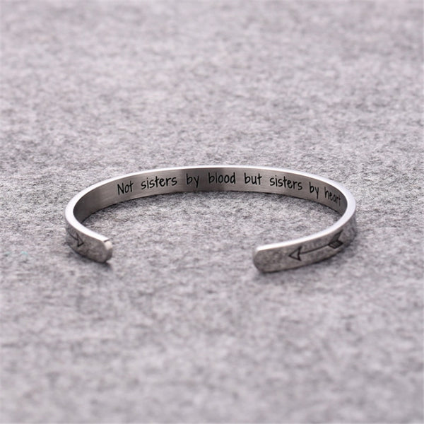 Friendship Stainless Steel Bracelets Best Friends Cuff Bracelet Bangle “Not Sisters By Blood But Sisters By Heart” - Miss-originality