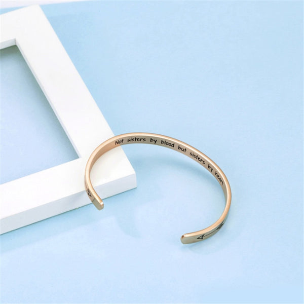 Friendship Stainless Steel Bracelets Best Friends Cuff Bracelet Bangle “Not Sisters By Blood But Sisters By Heart” - Miss-originality