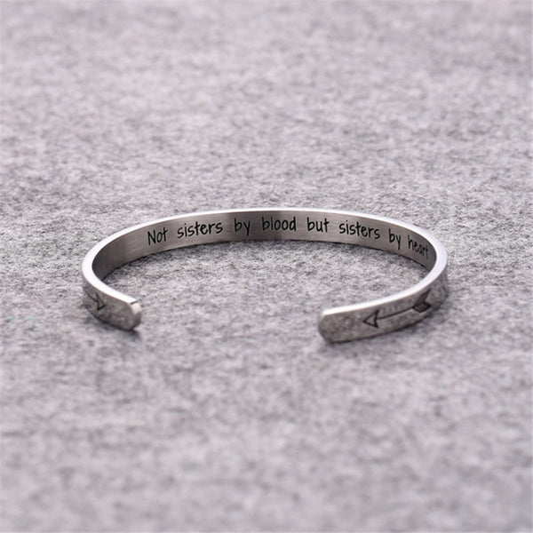 Friendship Stainless Steel Bracelets Best Friends Cuff Bracelet Bangle “Not Sisters By Blood But Sisters By Heart” - Miss-originality