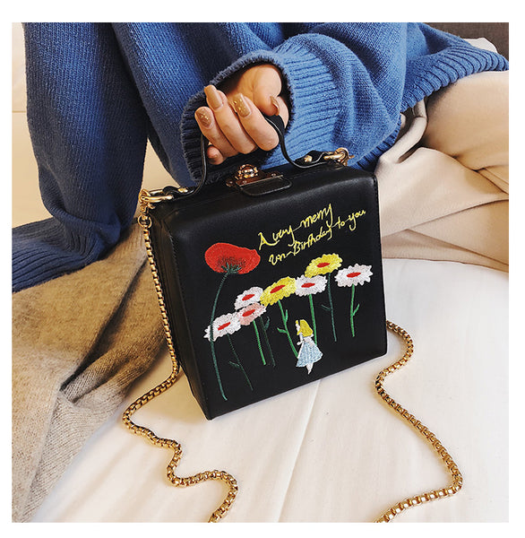Alice Box Style Embroidered Cartoon PatternMessenger Bag - Miss-originality