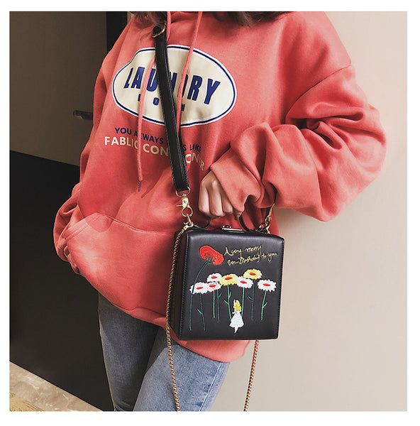 Alice Box Style Embroidered Cartoon PatternMessenger Bag - Miss-originality