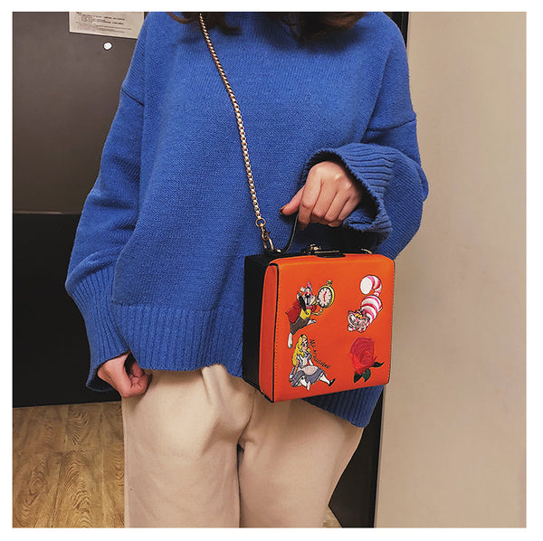 Alice Box Style Embroidered Cartoon PatternMessenger Bag - Miss-originality