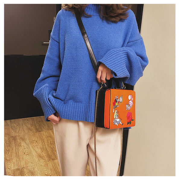 Alice Box Style Embroidered Cartoon PatternMessenger Bag - Miss-originality