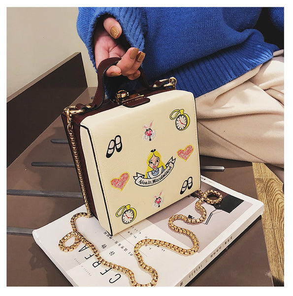 Alice Box Style Embroidered Cartoon PatternMessenger Bag - Miss-originality