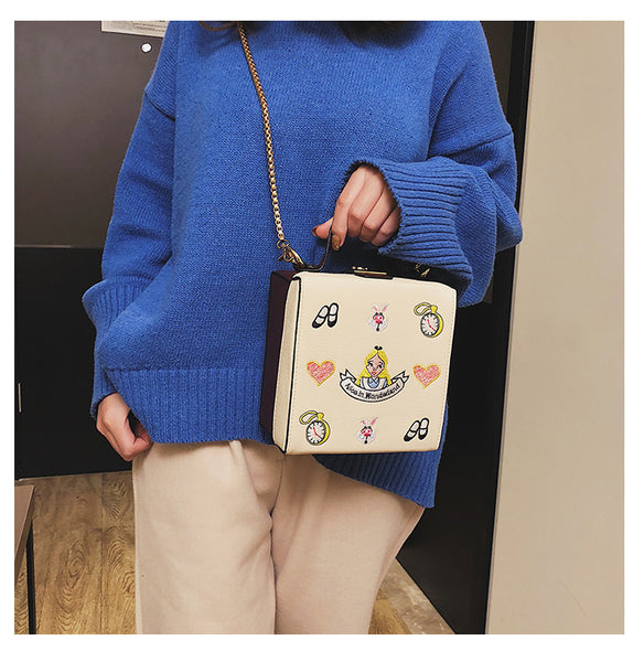 Alice Box Style Embroidered Cartoon PatternMessenger Bag - Miss-originality