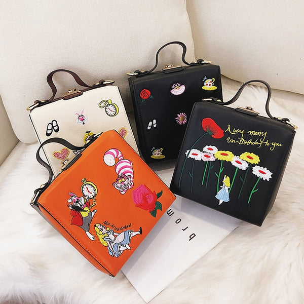 Alice Box Style Embroidered Cartoon PatternMessenger Bag - Miss-originality