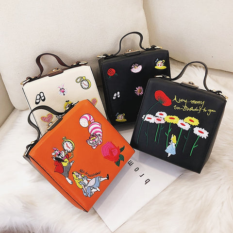 Alice Box Style Embroidered Cartoon PatternMessenger Bag - Miss-originality