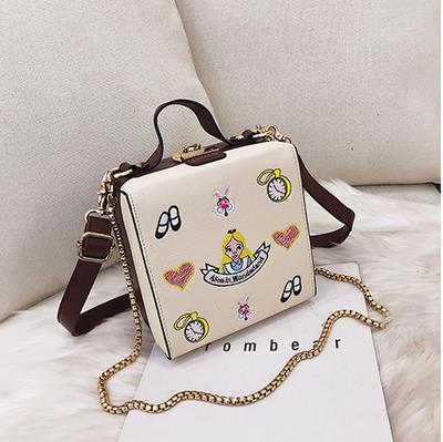 Alice Box Style Embroidered Cartoon PatternMessenger Bag - Miss-originality