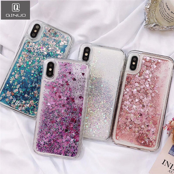 Love Heart Glitter Phone Case For iphone Liquid Quicksand Cover Bling Sequin - Miss-originality