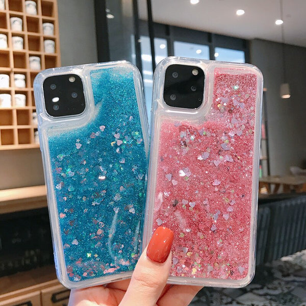 Love Heart Glitter Phone Case For iphone Liquid Quicksand Cover Bling Sequin - Miss-originality