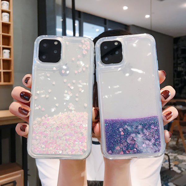 Love Heart Glitter Phone Case For iphone Liquid Quicksand Cover Bling Sequin - Miss-originality