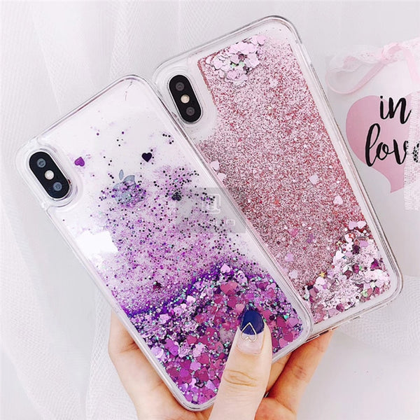 Love Heart Glitter Phone Case For iphone Liquid Quicksand Cover Bling Sequin - Miss-originality
