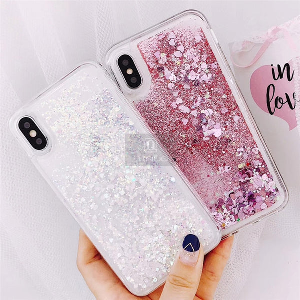 Love Heart Glitter Phone Case For iphone Liquid Quicksand Cover Bling Sequin - Miss-originality