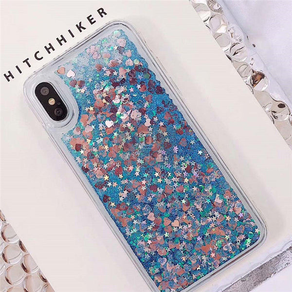 Love Heart Glitter Phone Case For iphone Liquid Quicksand Cover Bling Sequin - Miss-originality