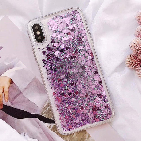 Love Heart Glitter Phone Case For iphone Liquid Quicksand Cover Bling Sequin - Miss-originality