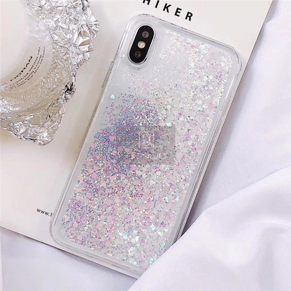 Love Heart Glitter Phone Case For iphone Liquid Quicksand Cover Bling Sequin - Miss-originality