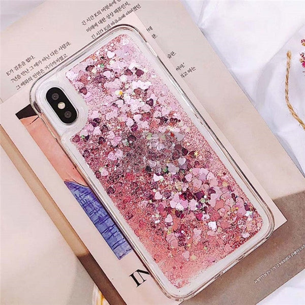 Love Heart Glitter Phone Case For iphone Liquid Quicksand Cover Bling Sequin - Miss-originality