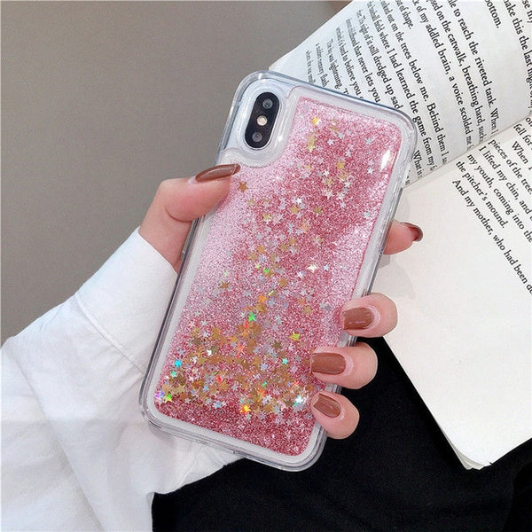 Love Heart Glitter Phone Case For iphone Liquid Quicksand Cover Bling Sequin - Miss-originality