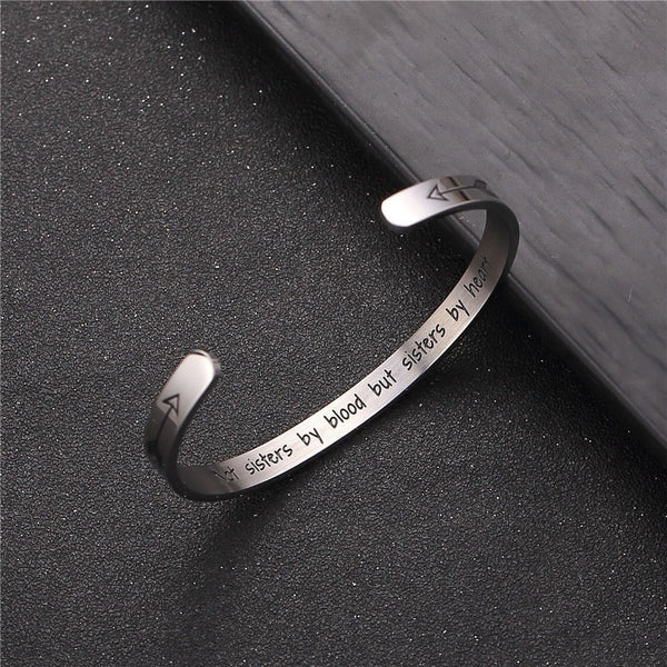 Friendship Stainless Steel Bracelets Best Friends Cuff Bracelet Bangle “Not Sisters By Blood But Sisters By Heart” - Miss-originality